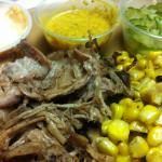 Smoked pulled pork, elotes, spicy pickles. 5/22/12